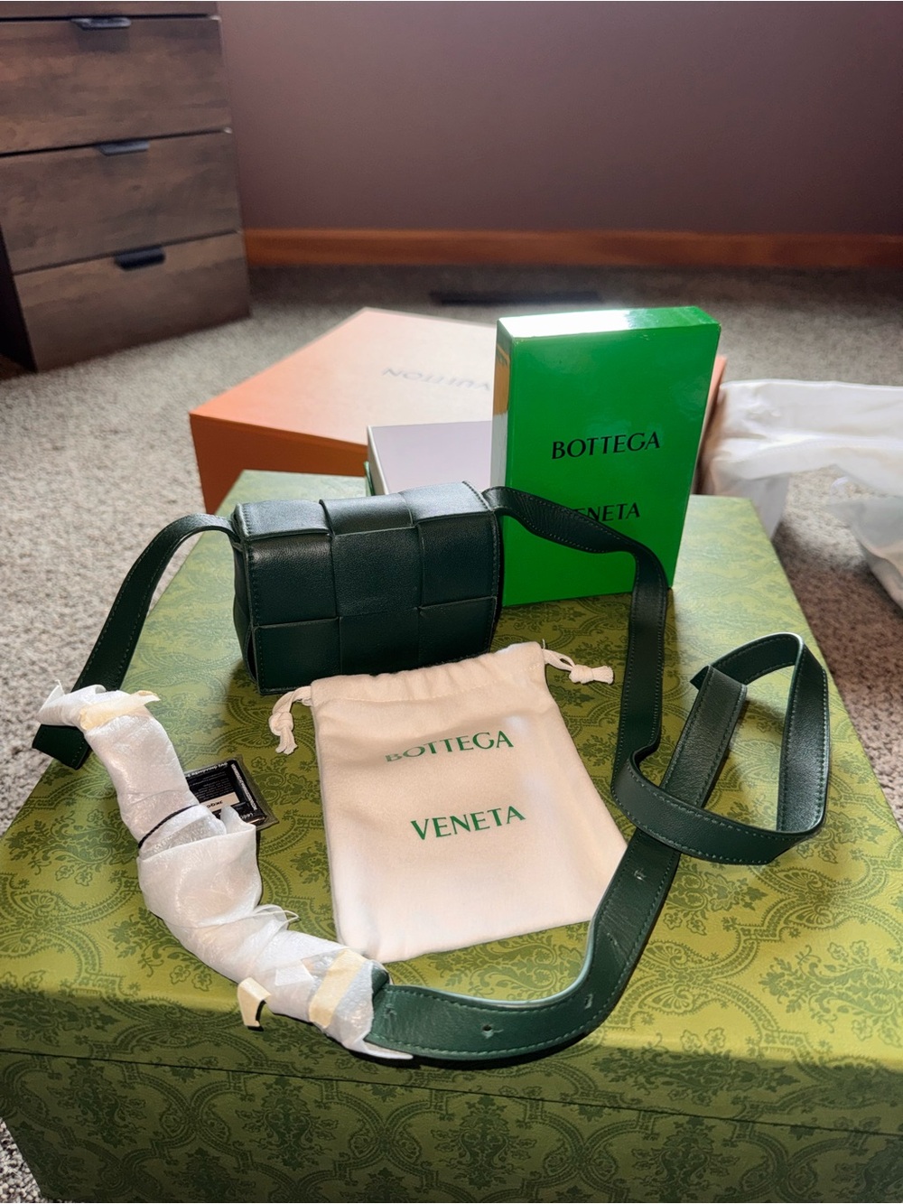 Bottega Veneta Dark Green Intrecciato Mini Cassette Bag